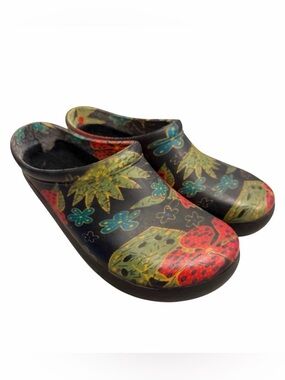Sloggers Women Size 8 Garden Clogs Floral Waterproof Rain Shoes TurfKing Black